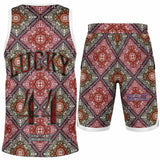 Black and Dark Red Paisley Pattern Design on Basketball Unisex Jersey & Shorts Set