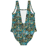 Deep Ocean Blue Color with Minimalist Paisley Design on Luxury Swimsuit