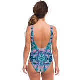 Blue and Pink Tie Dye Special Pattern Design with "Lucky and 44" Luxury Swimsuit