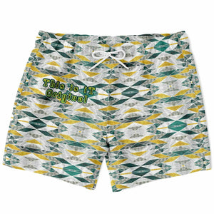 Geometrical Pattern and Emerald Green and Gold Stone Marble Luxury Design Swim Trunks for Men's