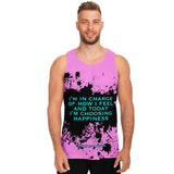 Black Splash with I'm in Charge of How I feel and Today I'm Choosing Happiness on Classic Retro Pink Color Design Unisex Tank Top