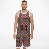 Black and Dark Red Paisley Pattern Design on Basketball Unisex Jersey & Shorts Set