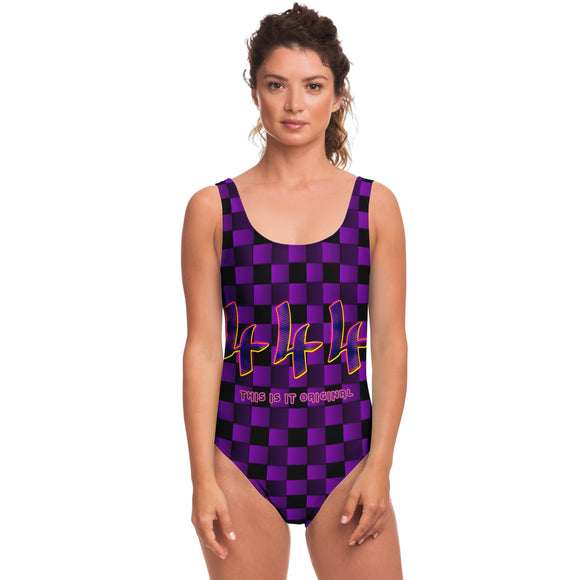 Black and Deep Violet Checker Printed Pattern Design with 