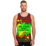 Neon Yellow - Green Splash with Be Free not Cheap on Classic Red Tartan Design Unisex Tank Top