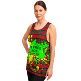 Neon Yellow - Green Splash with Be Free not Cheap on Classic Red Tartan Design Unisex Tank Top