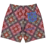 Black and Dark Red Paisley Pattern Design on Men's Luxury Long Shorts