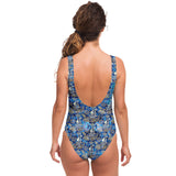 Deep Royal Blue Color with Minimalist Paisley Design on Luxury Swimsuit