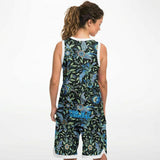 Black and Blue Exotic Floral Pattern Design on Basketball Unisex Jersey & Shorts Set