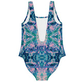 Blue and Pink Tie Dye Special Pattern Design with "Lucky and 44" Luxury Swimsuit