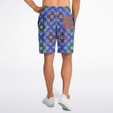 Black and Perfect Blue Paisley Pattern Design on Men's Luxury Long Shorts