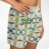 Geometrical Pattern and Emerald Green and Gold Stone Marble Luxury Design Swim Trunks for Men's