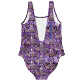 Deep Ultra Violet Color with Minimalist Paisley Design on Luxury Swimsuit