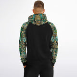 Raglan Unisex Black Hoodie with Emerald Luxury Golden Paisley Design with "Get a  Life" on Left Hand