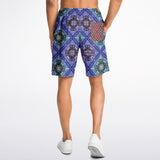 Black and Perfect Blue Paisley Pattern Design on Men's Luxury Long Shorts