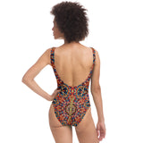 Brown Psychedelic Retro Mandala Design Luxury Swimsuit