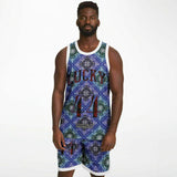 Black and Perfect Blue Paisley Pattern Design on Basketball Unisex Jersey & Shorts Set