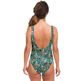 Deep Ocean Blue Color with Minimalist Paisley Design on Luxury Swimsuit