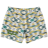 Geometrical Pattern and Emerald Green and Gold Stone Marble Luxury Design Swim Trunks for Men's