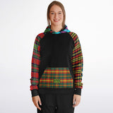 Raglan Unisex Black Hoodie with Mix of Tartan Colors and Perfect "Get a Life" on Left Hand