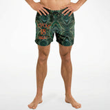 Dark Emerald Marble with Gold Paintings Design on Swim Trunks for Men's