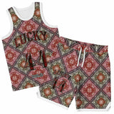 Black and Dark Red Paisley Pattern Design on Basketball Unisex Jersey & Shorts Set