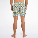 Geometrical Pattern and Emerald Green and Gold Stone Marble Luxury Design Swim Trunks for Men's