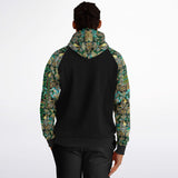 Raglan Unisex Black Hoodie with Emerald Luxury Golden Paisley Design with "Get a  Life" on Left Hand