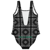 Black Paisley Pattern Design with Blue Sports 44 Lucky Number on Luxury Swimsuit