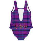 Deep Pink Tartan Perfect Pattern Design with "444" Angel Number Luxury Swimsuit