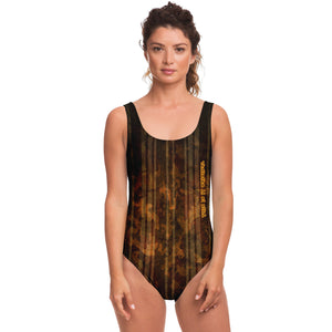 Camouflage Army Brown Pattern Design with Retro Stylish Stripes Luxury Swimsuit