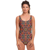 Brown Psychedelic Retro Mandala Design Luxury Swimsuit