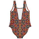 Brown Psychedelic Retro Mandala Design Luxury Swimsuit