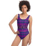 Deep Pink Tartan Perfect Pattern Design with "444" Angel Number Luxury Swimsuit