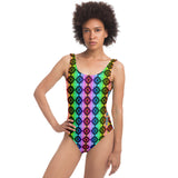 Retro Ultimate Neon Rainbow Pattern Design on Luxury Swimsuit