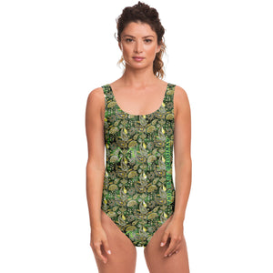 Deep Forest Green Color with Minimalist Paisley Design on Luxury Swimsuit