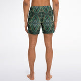 Dark Emerald Marble with Gold Paintings Design on Swim Trunks for Men's