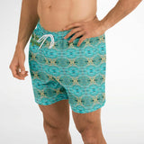 Light Blue and Gold Stone Marble Luxury Design Swim Trunks for Men's