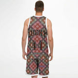 Black and Dark Red Paisley Pattern Design on Basketball Unisex Jersey & Shorts Set