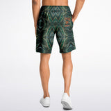 Dark Emerald Marble with Gold Paintings Design on Men's Luxury Long Shorts