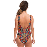 Brown Psychedelic Retro Mandala Design Luxury Swimsuit