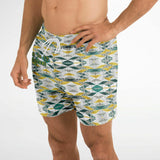 Geometrical Pattern and Emerald Green and Gold Stone Marble Luxury Design Swim Trunks for Men's