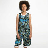 Black and Blue Exotic Floral Pattern Design on Basketball Unisex Jersey & Shorts Set