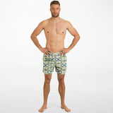 Geometrical Pattern and Emerald Green and Gold Stone Marble Luxury Design Swim Trunks for Men's