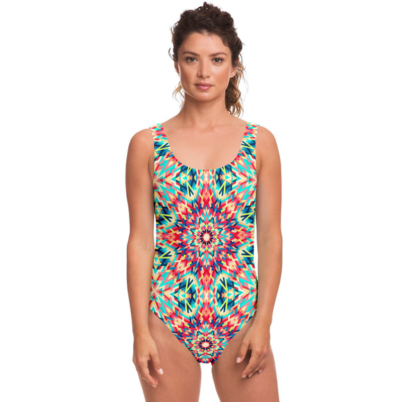 Exclusive Retro Colorful Geometrical Mandala Design Luxury Swimsuit