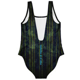 Camouflage Army Deep Blue Pattern Design with Retro Stylish Stripes Luxury Swimsuit