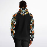 Raglan Unisex Black Hoodie with Emerald Marble Design on Luxury Geometric Pattern Original Design with "Get a  Life" on Left Hand