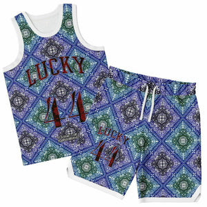 Black and Perfect Blue Paisley Pattern Design on Basketball Unisex Jersey & Shorts Set