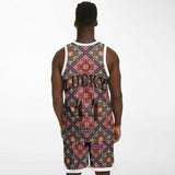 Black and Dark Red Paisley Pattern Design on Basketball Unisex Jersey & Shorts Set