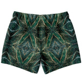 Dark Emerald Marble with Gold Paintings Design on Swim Trunks for Men's