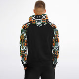 Raglan Unisex Black Hoodie with Emerald Marble Design on Luxury Geometric Pattern Original Design with "Get a  Life" on Left Hand